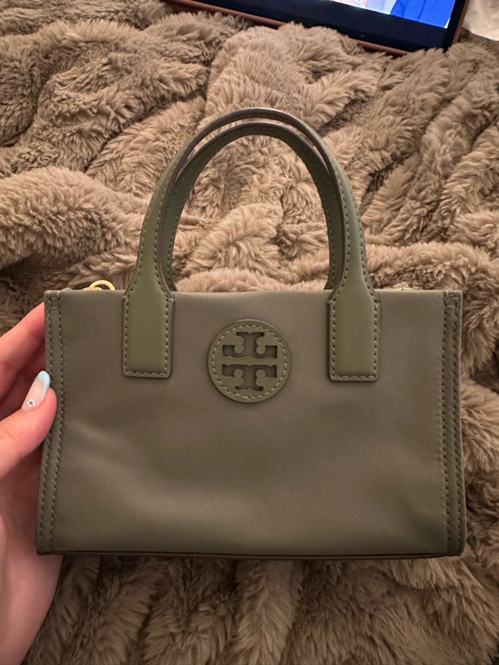 Tory Burch Olive Mini Tote with Logo